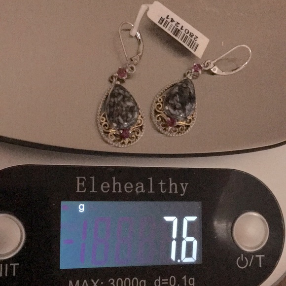 925 silver marked teardrop black agate amethyst hinged back pierced earrings new - Picture 10 of 17